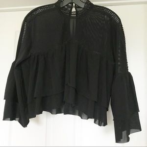 NWT bebe Mock Neck Double Ruffle Crop Top in M